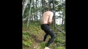 outdoors in black under amour tights jerking off