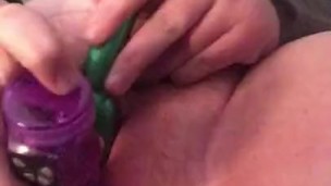 Playing with my creamy pussy using two toys