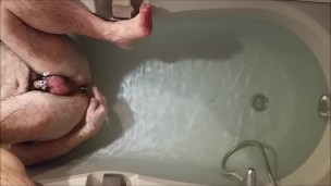 Virgin ass bath anal play - solo str8 guy still learning with butt plug