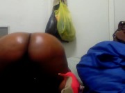 Chocolate Sexy bbw jiggling body in oil and heels 14/16