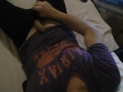 Handsome Guy Jerking Off his Cock at Home, Tongue Out and Cum into Shirt