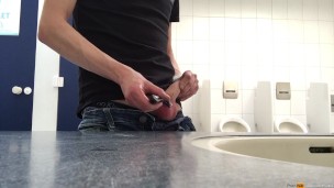 shaving my balls and wanking my dick in public restroom - do you dare?