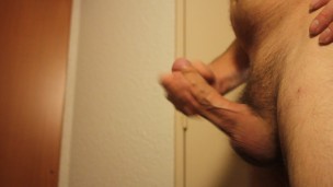 stroking jerking monster thick cock, balls look full of cum