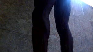 Showering stretches.