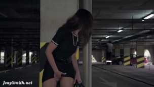 Jeny Smith nude oiling herself in a public parking