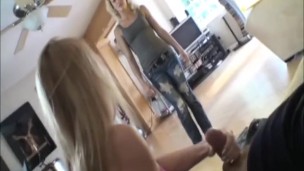 Two blondes suck a boner