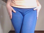 Pee / wetting in blu yoga pants 2/16