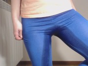 Pee / wetting in blu yoga pants 7/16