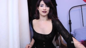 Bitchy Goth FemDom Makes You Suck Her Cock While You Stroke Your Dick