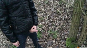 Fetish gay boy is pissing and jerking outdoors