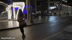 Jeny Smith naked in snow fall walking through the city