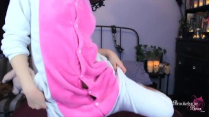 Cute Teen In Onesie Pajamas Strips And Rubs Her Pussy And Asshole