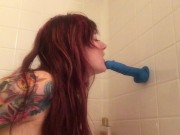 Ariel Blue's Sloppy Shower Dildo Blowjob 3/16