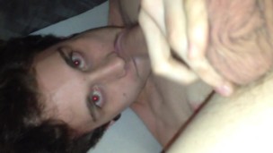 Sucking My Own Big White Shemale Cock