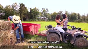 Let's Fuck Outside - Cowgirls gets Fucked by Cowboy in Outdoor Threesome