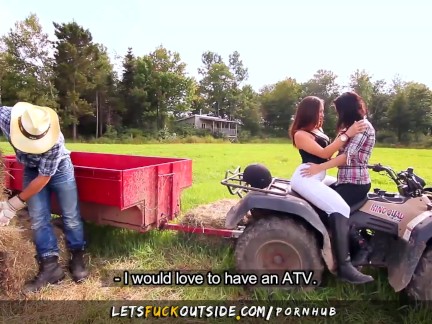 Let's Fuck Outside - Cowgirls gets Fucked by Cowboy in Outdoor Threesome