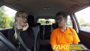 Fake Driving School pigtail blonde cutie with hairy teen pussy creampie