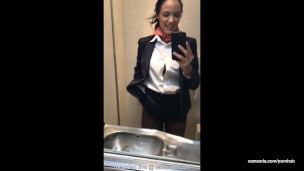latina stewardess joins the masturbation mile high club in the lavatory