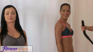 Fitness Rooms Two naughty girls threesome with older gym teacher