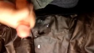 Cumming on Leather Jacket