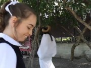 Sweet tender schoolgirl Riley Reid in a skirt gets her ass fucked by a horn 2/16