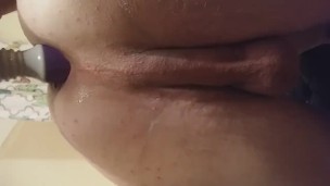 Stretching my wet hole with huge dildo