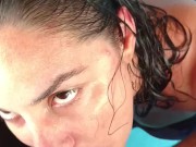 Milf nearly caught giving blowjob in the jacuzzi
