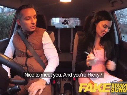 Fake Driving School exam failure ends up in threesome double creampie