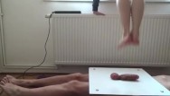 Naked and jump into chocolate Total destruction and cockcrush my manhood with barefeet jumping