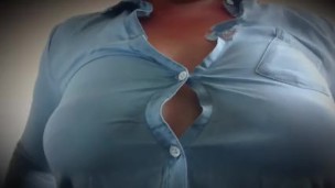 BBW button popping (big tits make buttons fly from shirt)