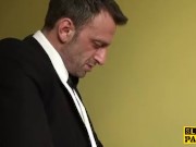 Pussyeaten brit beauty pleases two guys 13/16