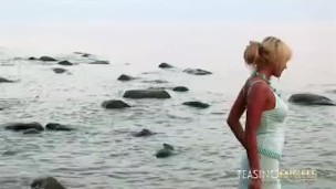 After she gets completely wet she will get naked for your eyes