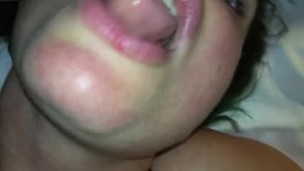Wife suck cock and take come in mouth face and tits