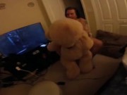 Horny guy fucks giant stuffed bear