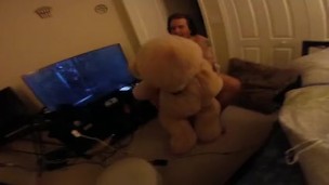 Horny guy fucks giant stuffed bear