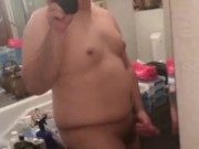 Fresh Out Of The Shower, Dripping Wet Jerkoff and Cumshot (mirror view)