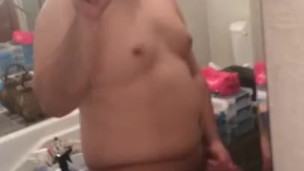 Fresh Out Of The Shower, Dripping Wet Jerkoff and Cumshot (mirror view)