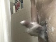 Hard and soapy shower jack off