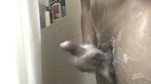 Hard and soapy shower jack off