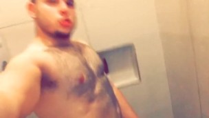 Showering my beefy hairy Latino body and playing with my big cock!