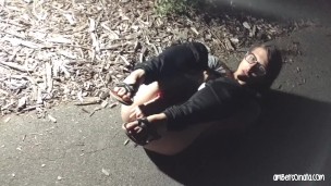 Nightime Fingering On Public Park Pathway