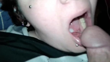 Slutty crazy goth determined to eat some cum and swallows loa