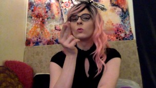 TGirl in Cute Tea Dress Masturbating For You