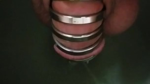 Man peeing sitting locked in chastity cage!