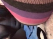 Ebony teen masturbating while step dad in next room 1/16