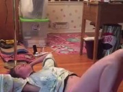 Stripping nude yoga set to music workout sex gym mat