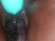 The tip of dildo makes Chocolate ebony Cream