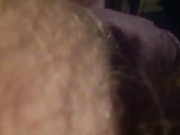Ouch! Blue cock from hair-tye cock ring