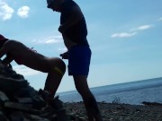 Real amateur doggystyle on the public beach. Outdoors sex.
