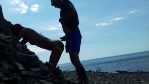 Real amateur doggystyle on the public beach. Outdoors sex.